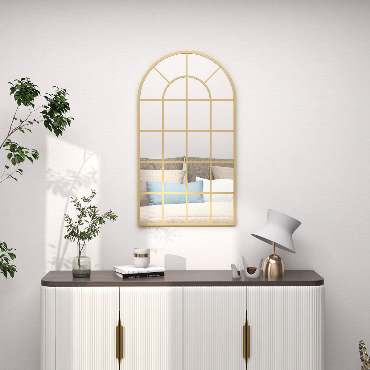 110 x 65 cm Arched Decorative Wall Mirror for Bedroom Living Room, Modern Window Bathroom Mirror for Home Decor