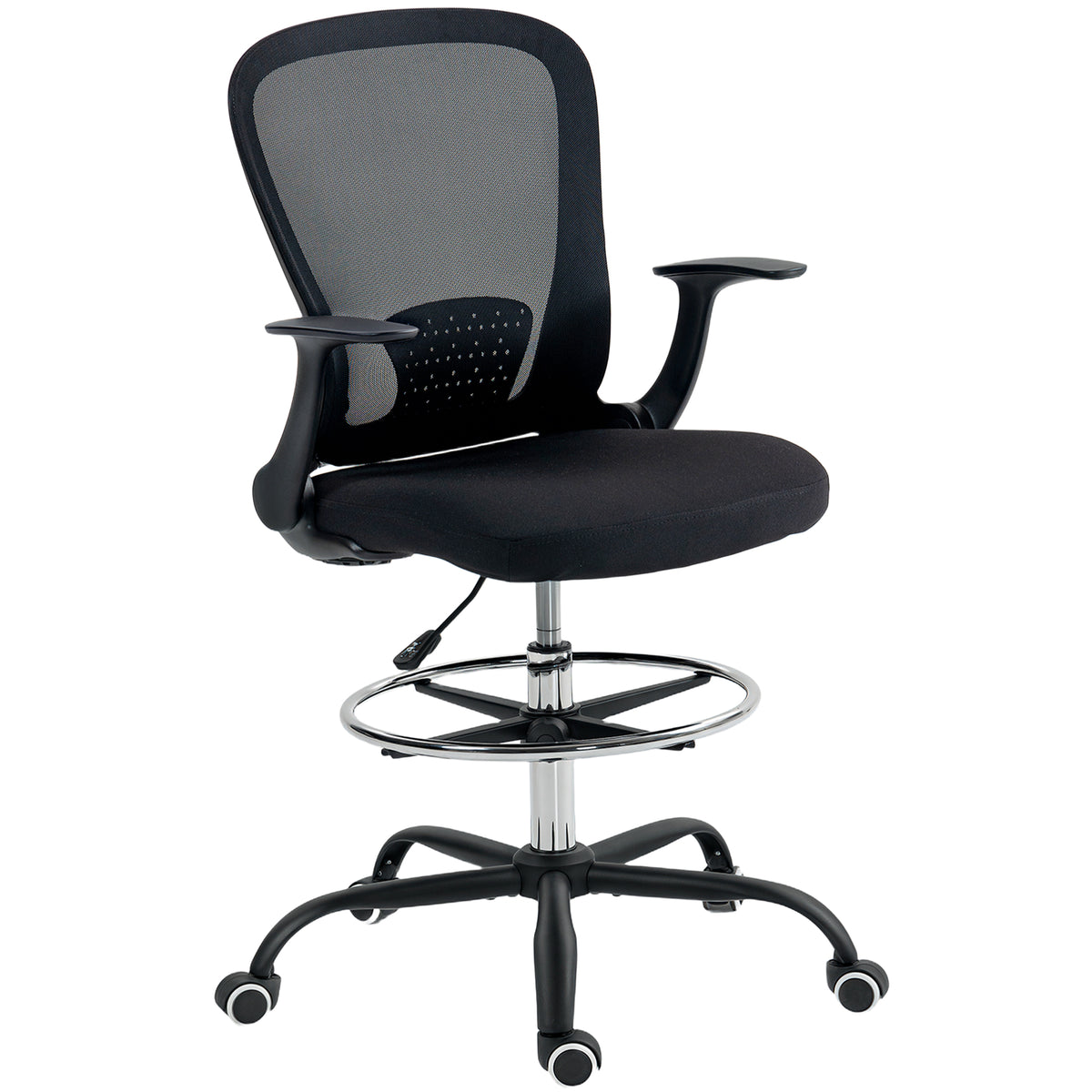 B¨¹rostuhl H?henverstellbar Schreibtischstuhl mit verstellbarer Fu?ring, Lendenwirbelst¨¹tze, 62 x 59 x 119 cm, Schwarz