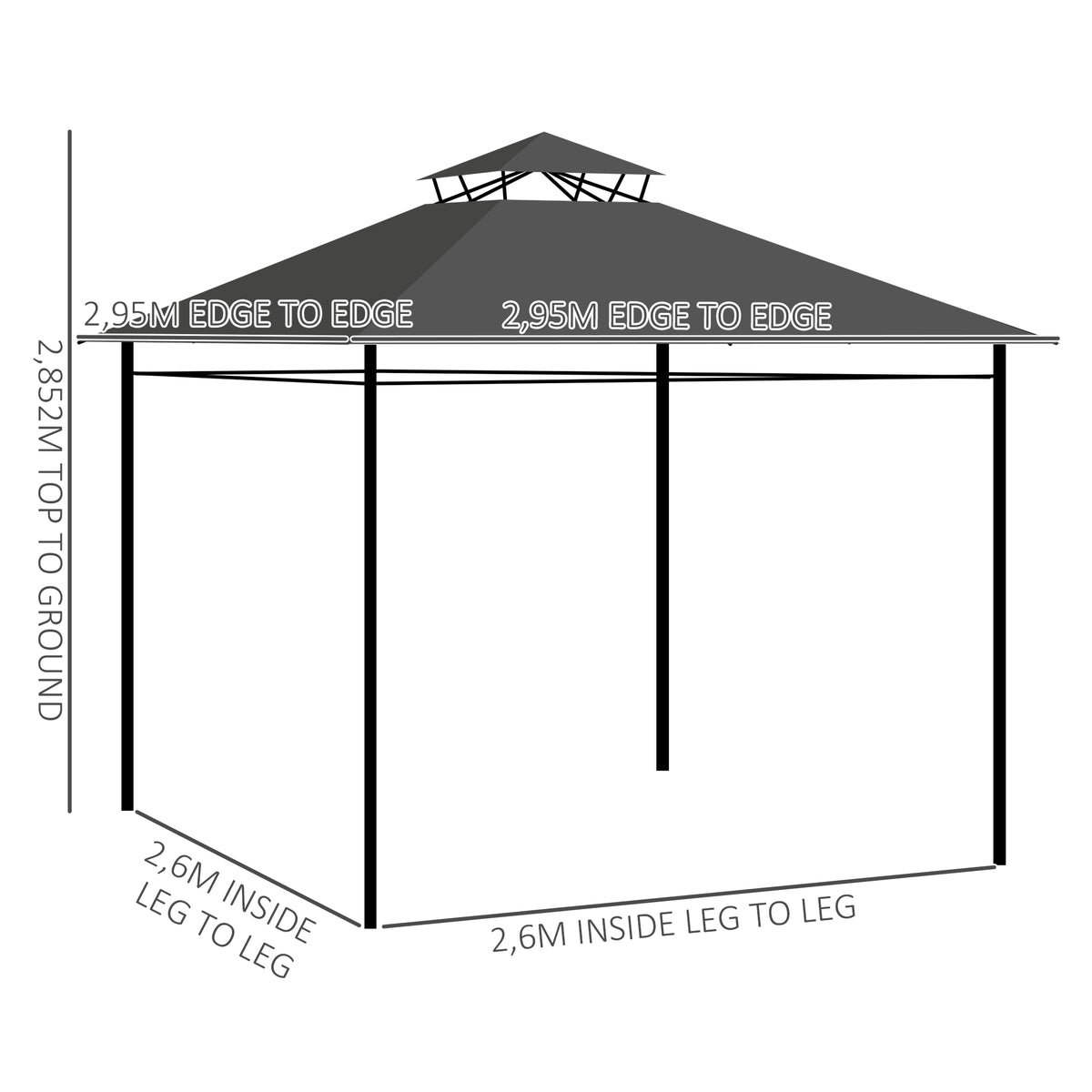 Pavillon Partyzelt Gartenpavillon, 3 x 3 x 2, 88 m, Dunkelgrau