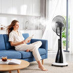 Ventilator mit Sprühnebel-Funktion, 75 Grad drehbar, 3 Geschwindigkeiten, 3 Modi, 3-Liter-Wassertank, Schwarz+Weiß