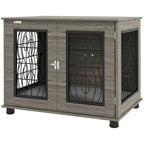 Hundebox mit Liegekissen, bis 20kg/50cm Körperlänge, Metall, 80x56x63cm, Grau/Holzdekor