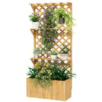 52L Wooden Planter, with Trellis and Shelves - Natural Finish