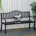 Metal Outdoor Bench with Liftable Middle Table, Patio Loveseat, Garden Bench for Garden, Porch, Seats 2–3 People, Black