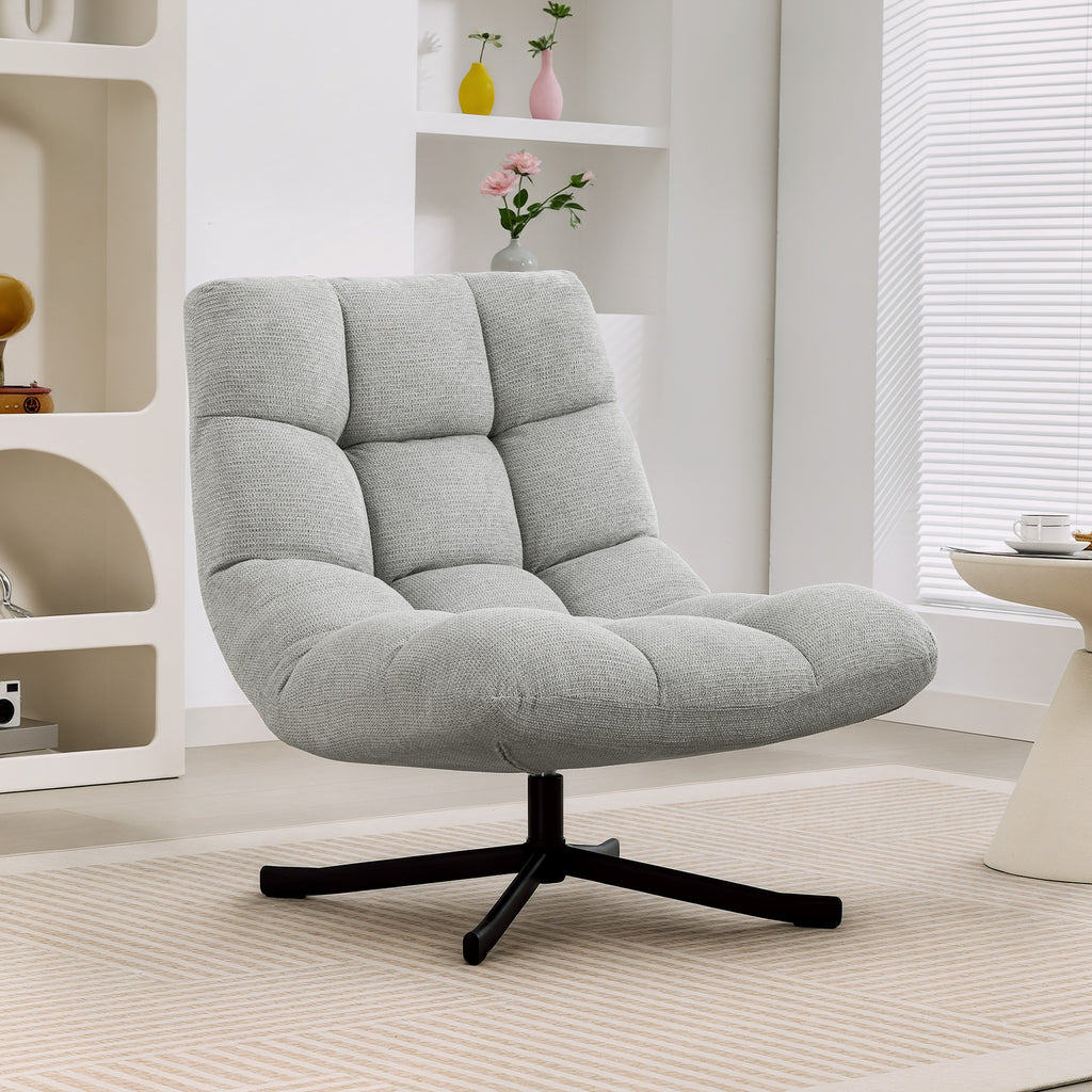 Sessel Drehbar Loungesessel mit Breiter Sitzfläche, wasserabweisend Chenille-Optik, gekreuzt Stahlbeine, Hellgrau