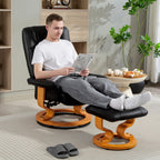 Relaxsessel mit Hocker, drehbar & neigbar, Kunstlederbezug, bis 150 kg, Holzgestell, Schwarz