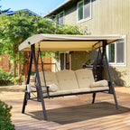 Swing Chair Hammock Chair 3 Seater Canopy Cushion Shelter Outdoor Bench Steel Beige