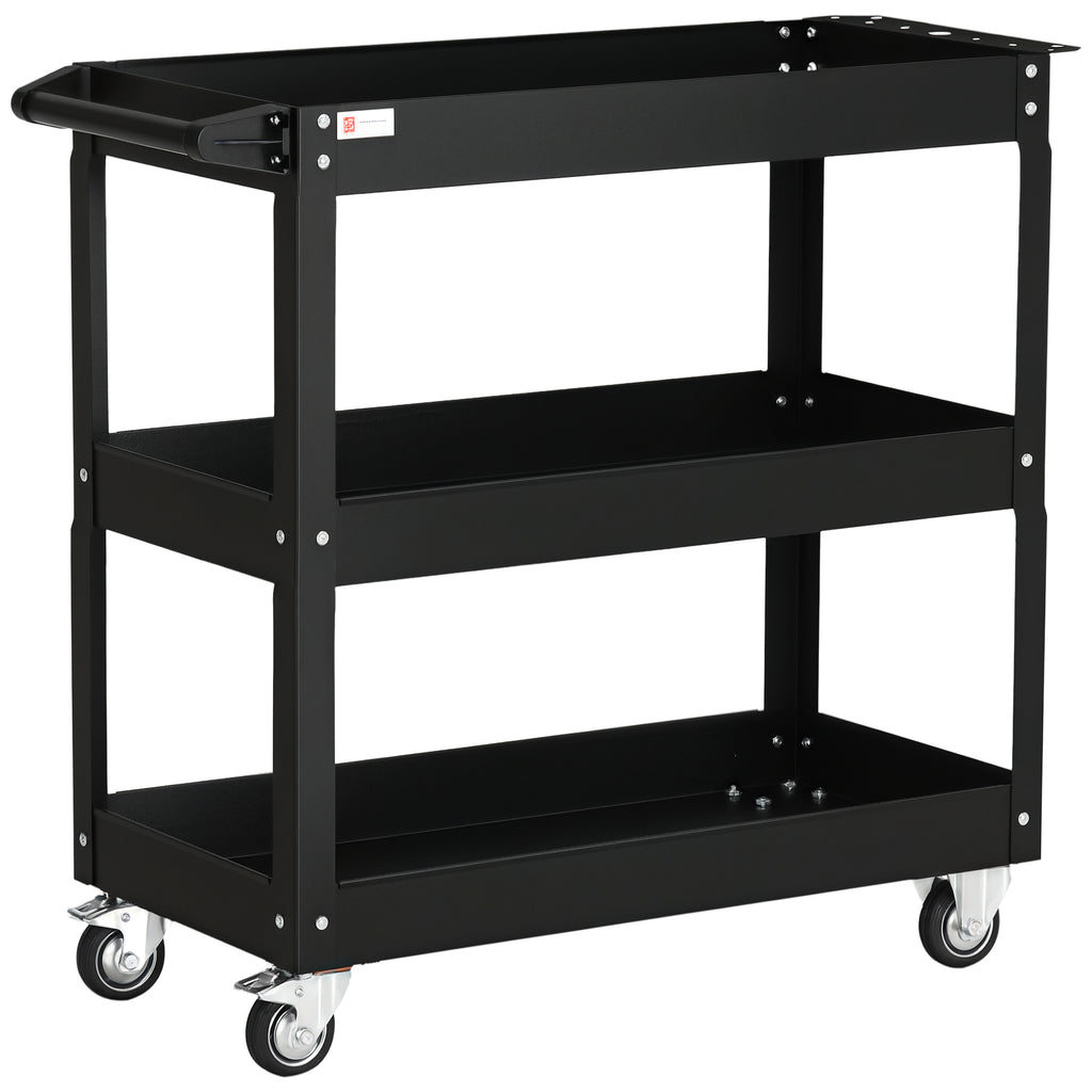 3-stufiger Werkzeugwagen, 4 Rollen, Stahl, 83B x 35,3T x 76H cm, Schwarz