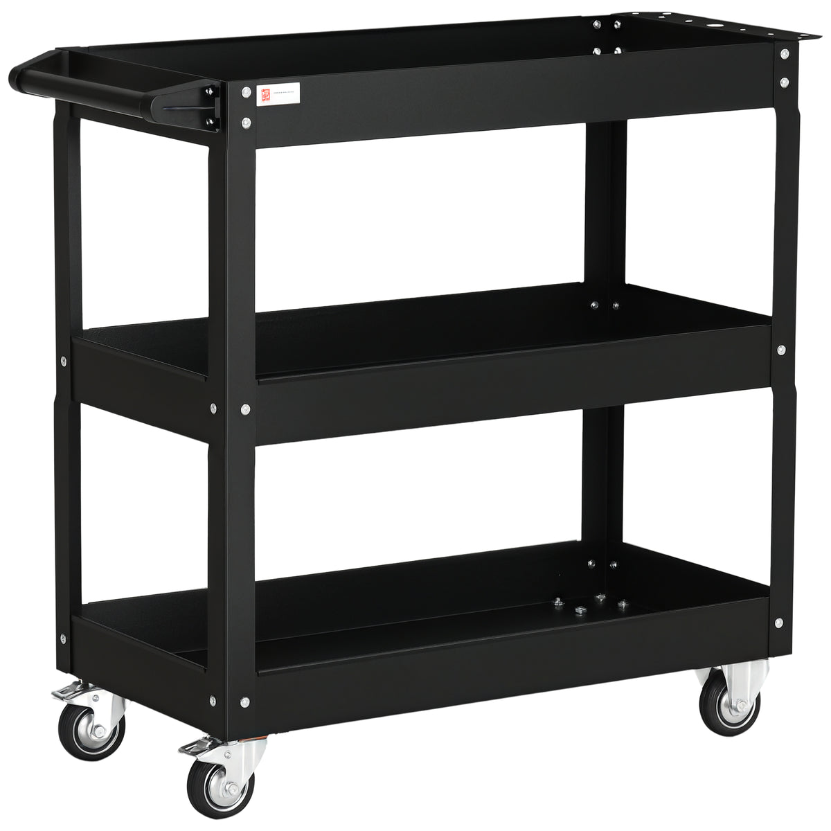 3-stufiger Werkzeugwagen, 4 Rollen, Stahl, 83B x 35,3T x 76H cm, Schwarz