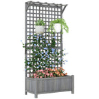 Raised Bed with Drainage Holes, Wood Planter with Trellis for Climbing Plants to Grow Vegetables, Flowers, Dark Grey