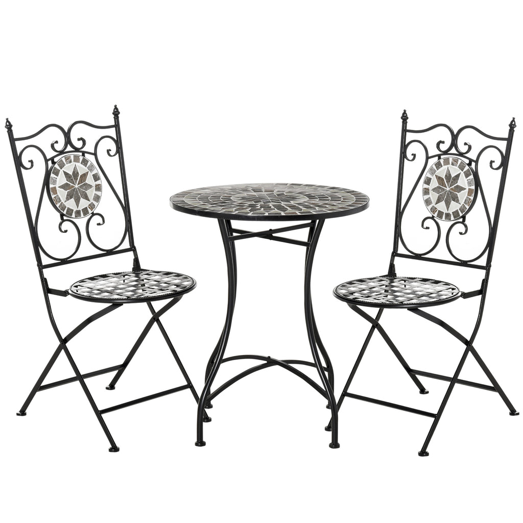 Garten Sitzgruppe für 2 Personen Balkonmöbel Set Mosaiktisch+faltbare Stühle Metall Keramikfliese Mehrfarbig