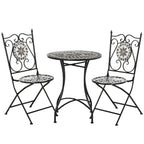 Garten Sitzgruppe für 2 Personen Balkonmöbel Set Mosaiktisch+faltbare Stühle Metall Keramikfliese Mehrfarbig