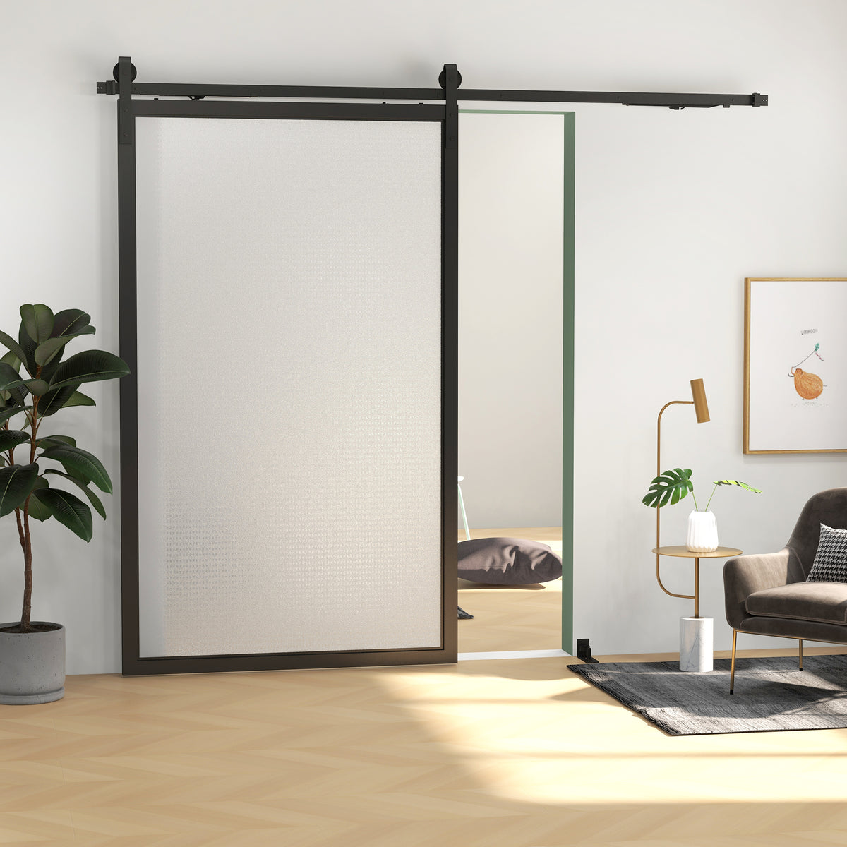 Schiebet¨¹r-Bausatz, leise & leichtg?ngig, f¨¹r Holz- & Zementw?nde, 244cm, Stahl, Schwarz