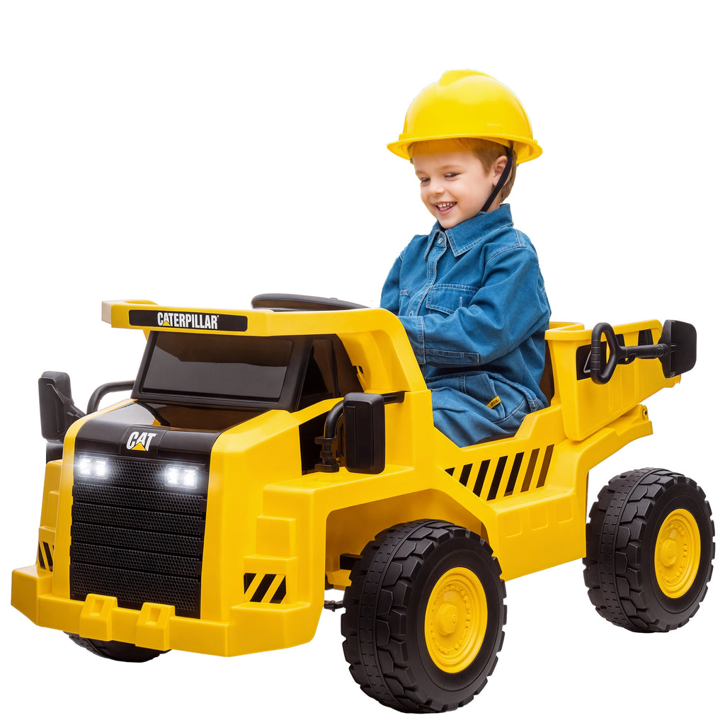 Elektro-Kinderbagger, Caterpillar Kipplaster, 3-5 km/h, mit Fernsteuerung, 3-6 Jahre, Gelb