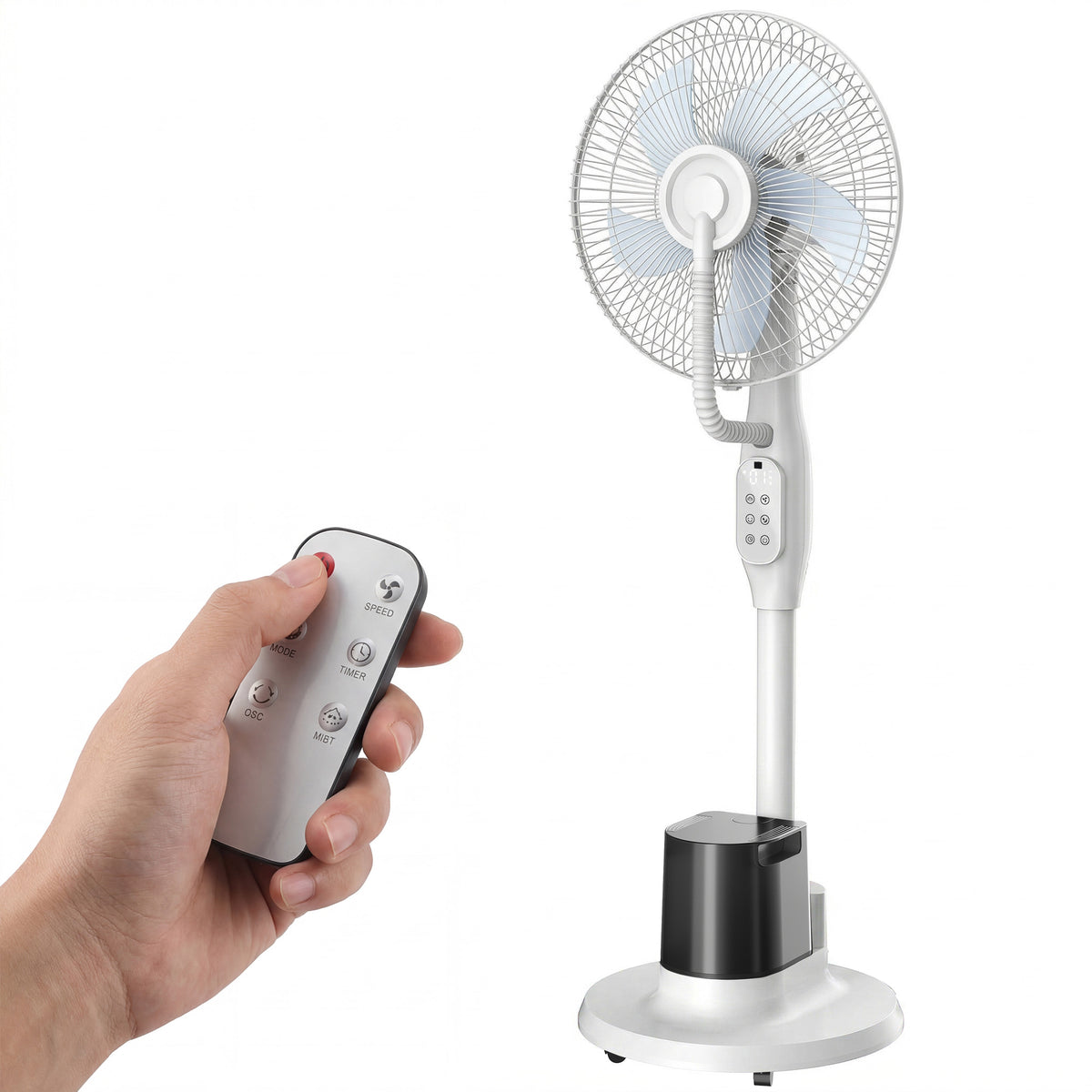 Stehventilator mit Sprühnebel, 70° Oszillation, 3 Geschwindigkeiten, 3 Modi, 3,5L Wassertank, Weiß