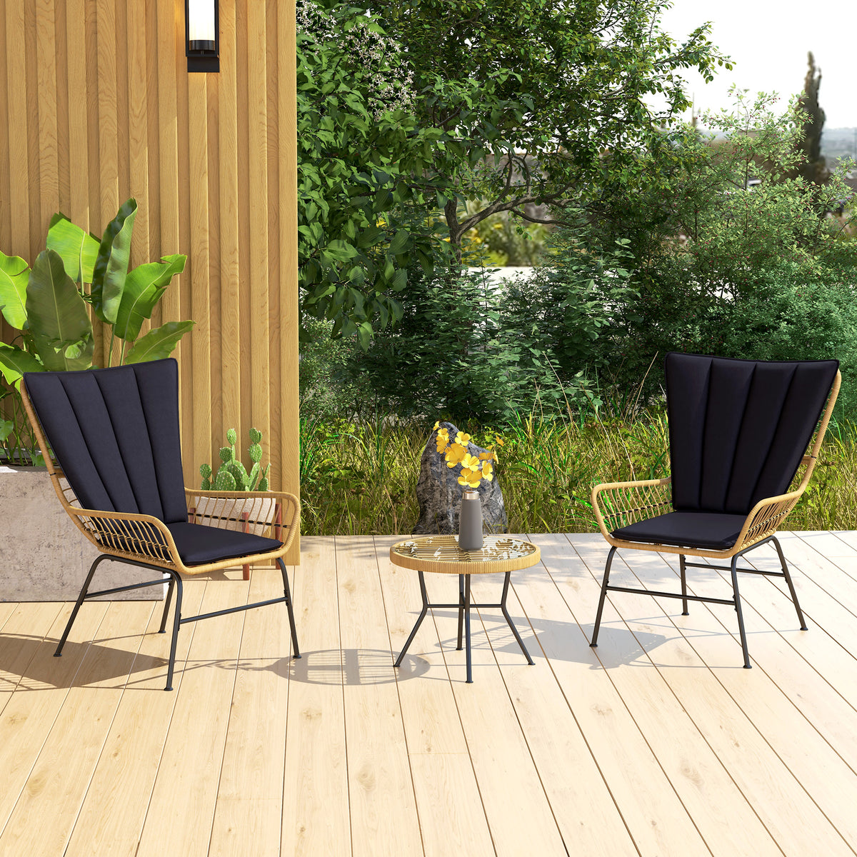 Bistro-Set Balkonmöbel-Set Balkonmöbel, Boho-Stil, wetterbeständig, 76 x 66 x 96 cm, Schwarz