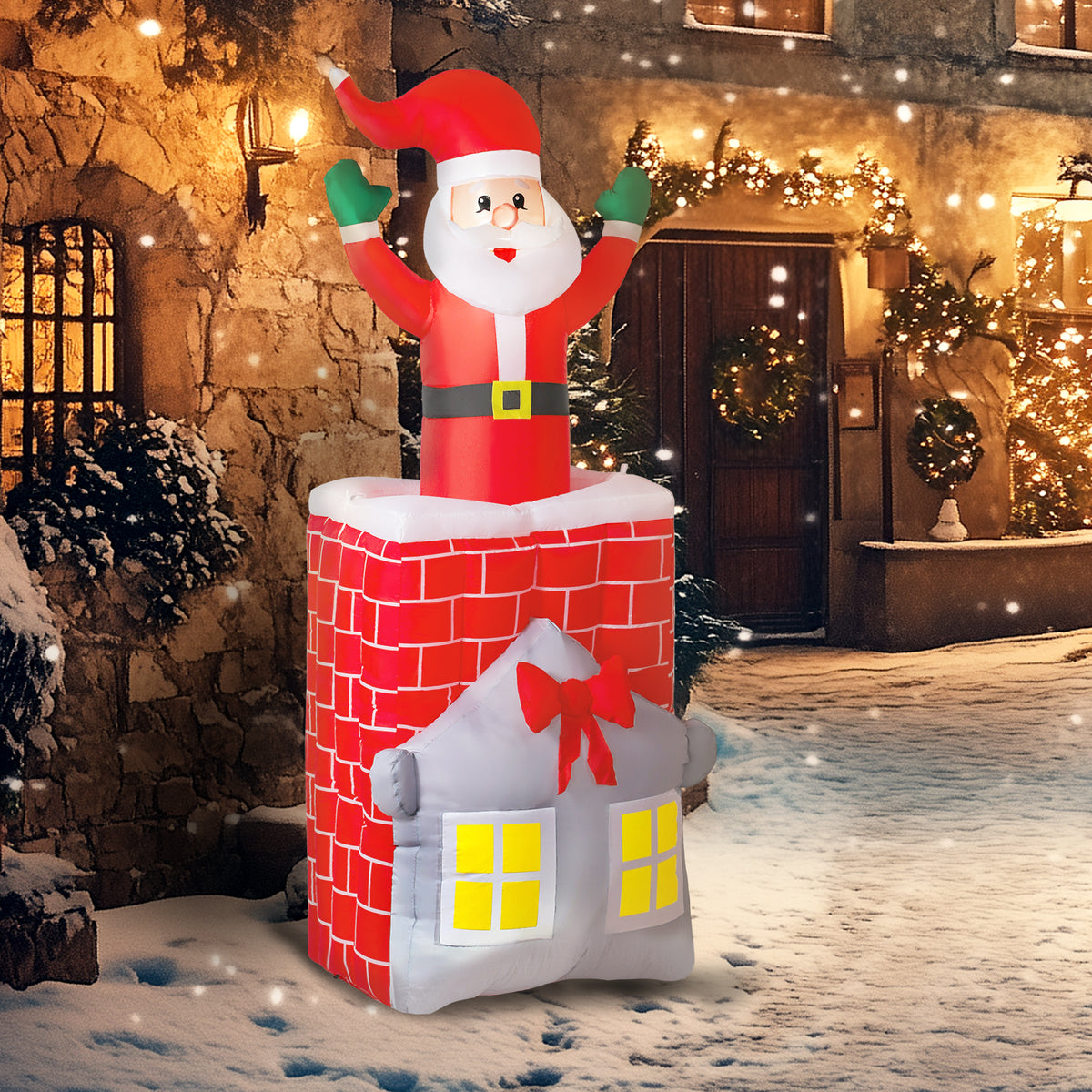 Aufblasbare Weihnachtsdekoration, Weihnachtsmann in Schornstein, LEDs, Gebläse