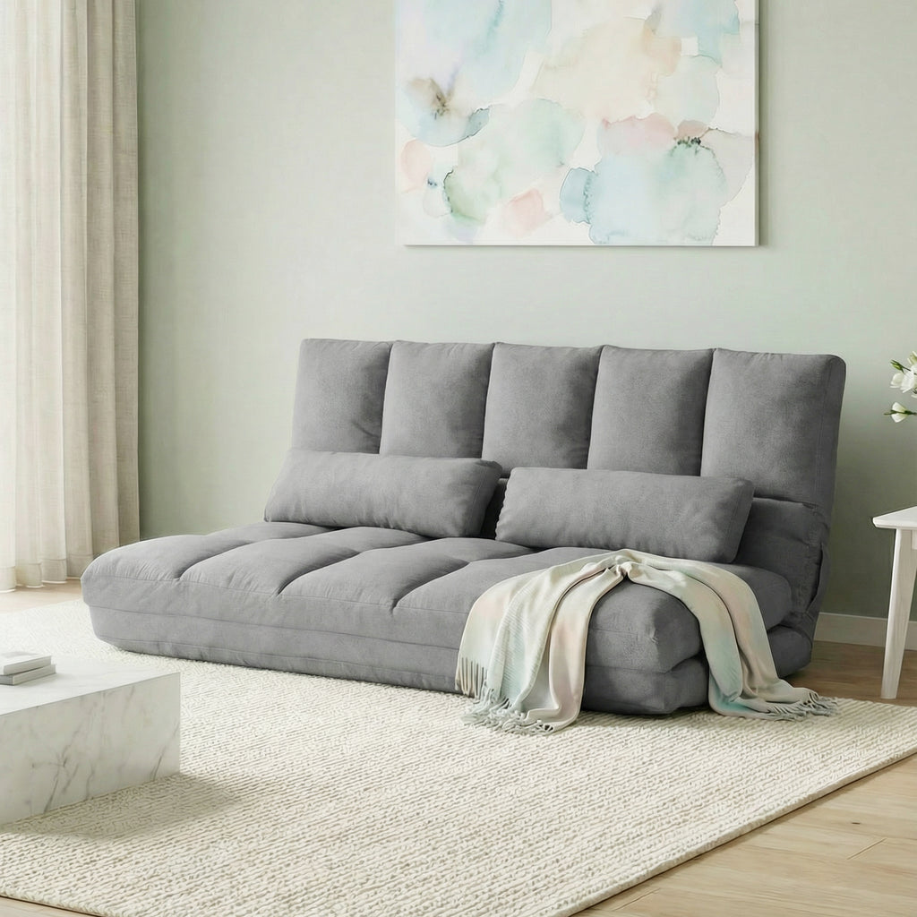 Bodensofa klappbar Schlafsofa mit 3-stuhfig verstellbar Rückenlehne Hellgrau