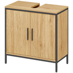 Waschbeckenunterschrank Badezimmer Unterschrank mit 2 Türen, einstellbarem Regal Badezimmerschrank mit Stahlrahmen, für Waschbecken ohne Sockel, Eiche, 60x30x60 cm