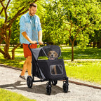 Foldable Pet Stroller, with Universal Wheels, Shock Absorber, for Medium and Large Dogs - Black