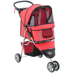 3 Wheel Pet Stroller for Small and Miniature Dogs, Red