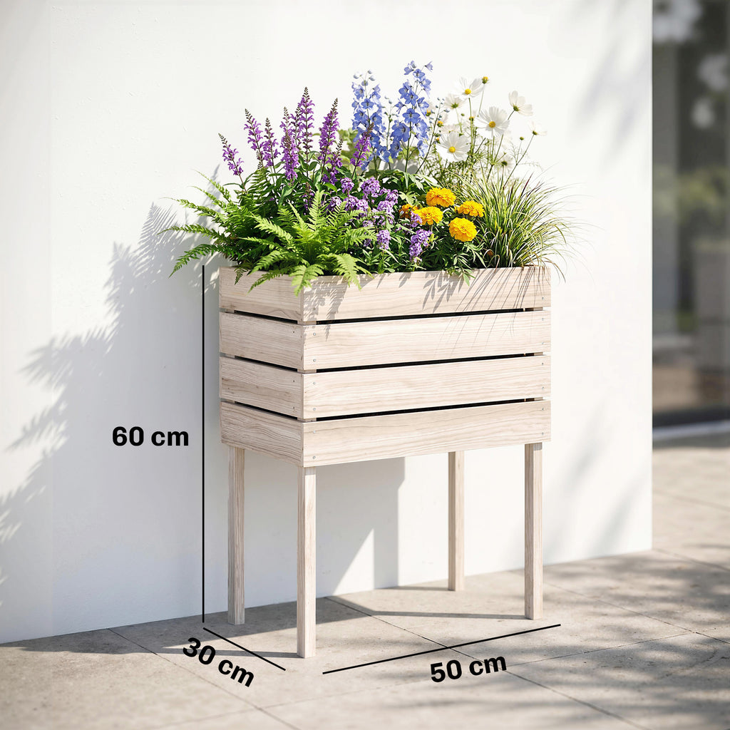 Hochbeet Blumenkasten Pflanzenkasten, wetterbest?ndig, Massivholz, 50 cm x 30 cm x 60 cm, Natur