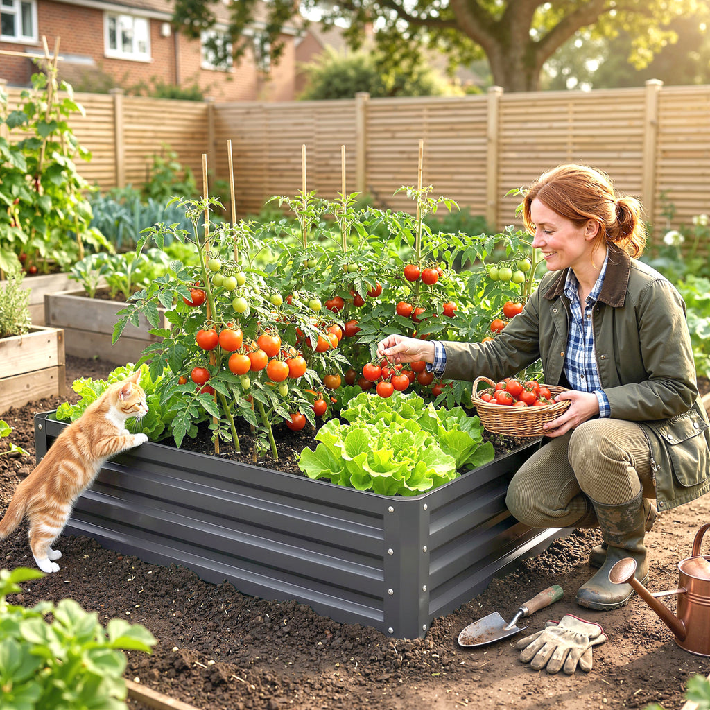 432L Square Raised Garden Bed Box Steel Frame for Vegetables, Flowers and Herbs, 120 x 120 x 30cm, Light Grey