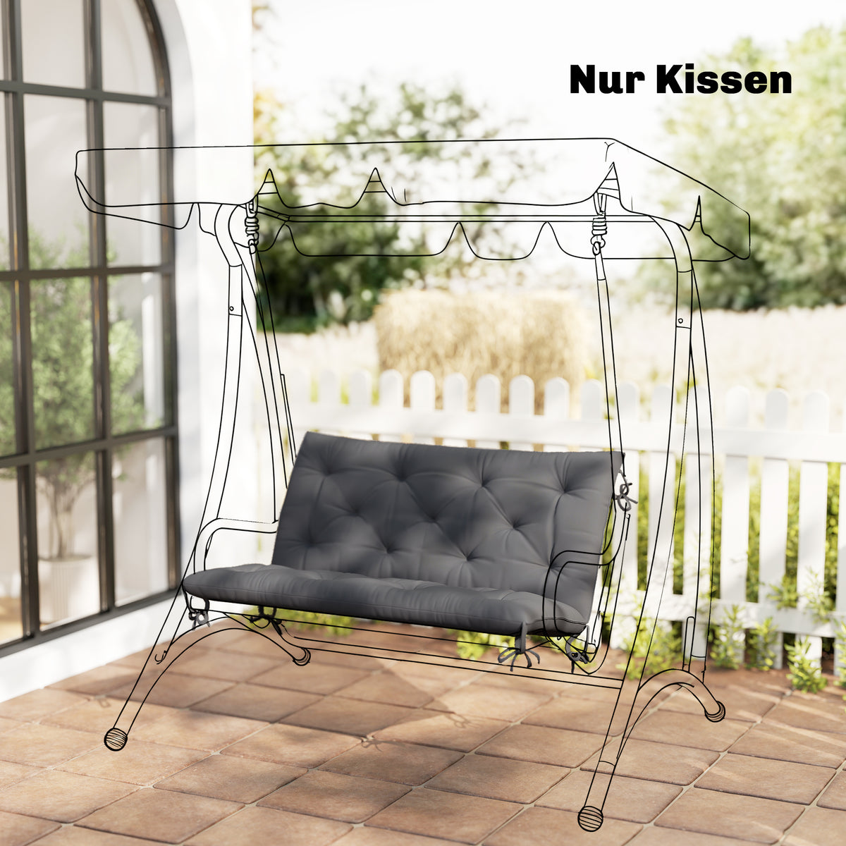 Bankauflage wasserabweisend Sitzkissen Rückenkissen 100 x 98 x 8 cm Dunkelgrau Gartenbank Hollywoodschaukel