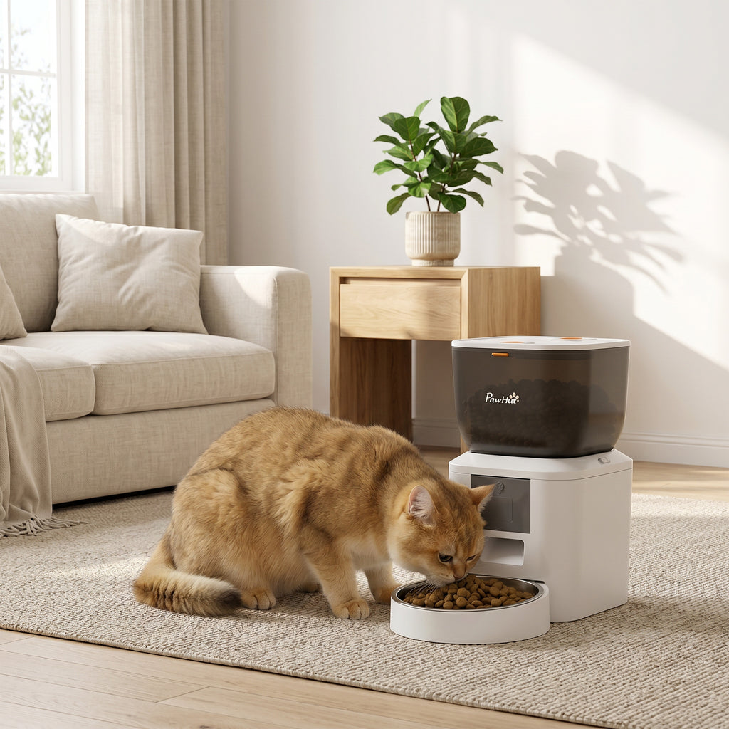 Automatischer Katzenfutterautomat, 2,4G WLAN, 4L, App-Steuerung, 1–10 Mahlzeiten, 10s Futterruf