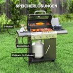 Gasgrill 12 KW Grillwagen inkl 5 Brenner Seitenkocher Rolle Deckel Thermometer Seitenablagen 135 x 54 x 110 cm