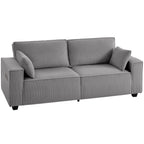 218 cm 3-Sitzer Sofa, modernes Cord-Sofa mit Taschenfeder-Polsterung, breiten Armlehnen und 2 Kissen, hellgrau
