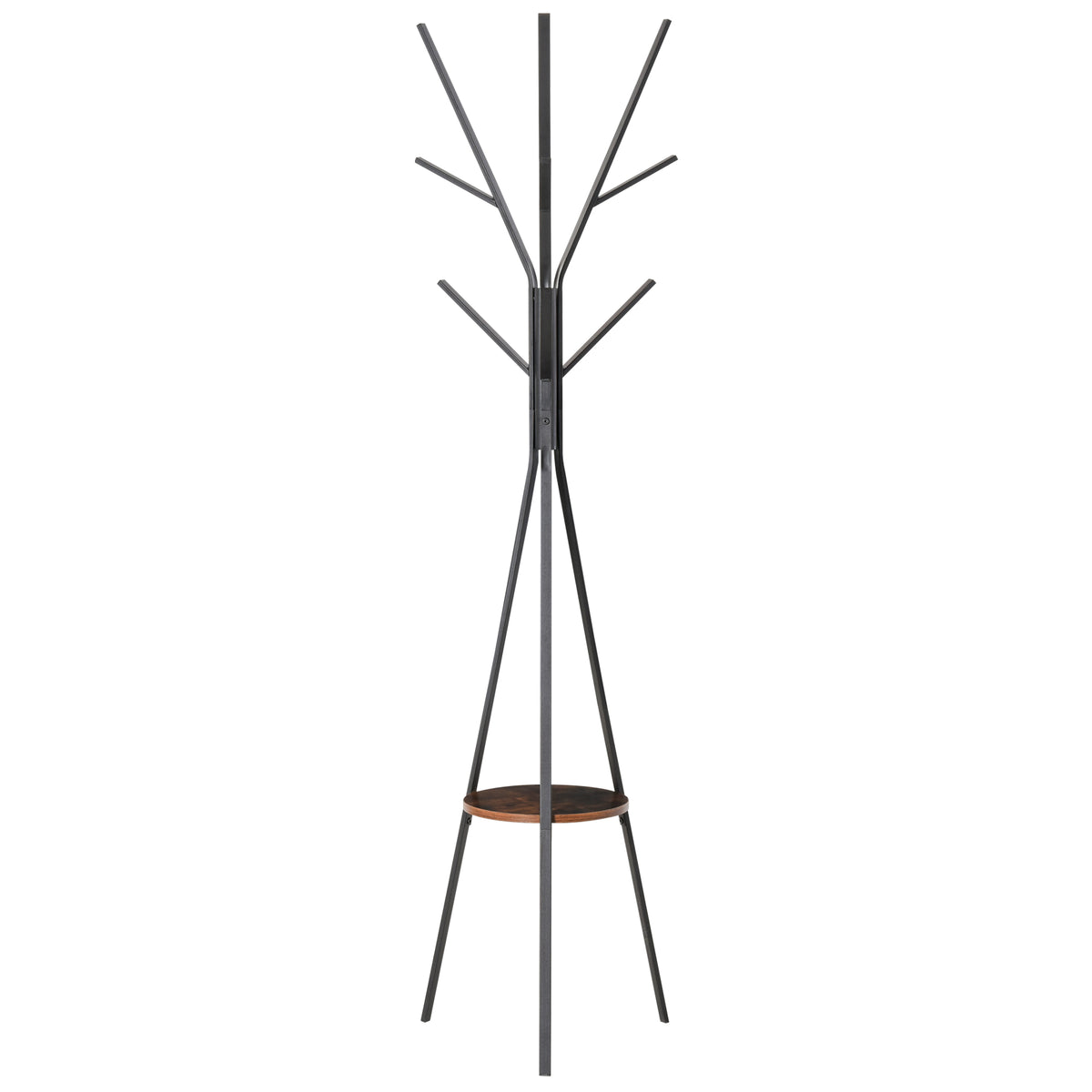 Freestanding Metal Coat Rack Stand 9 Hooks Clothes Tree with 1 Shelf Hat Display Hall Tree Hanger Bag Umbrella Hanging Organiser Brown