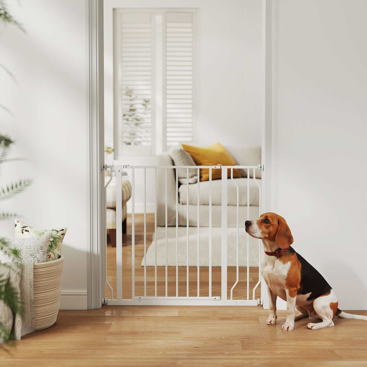Wide Dog Safety Gate, with Door Pressure, for Doorways, Hallways, Staircases - White