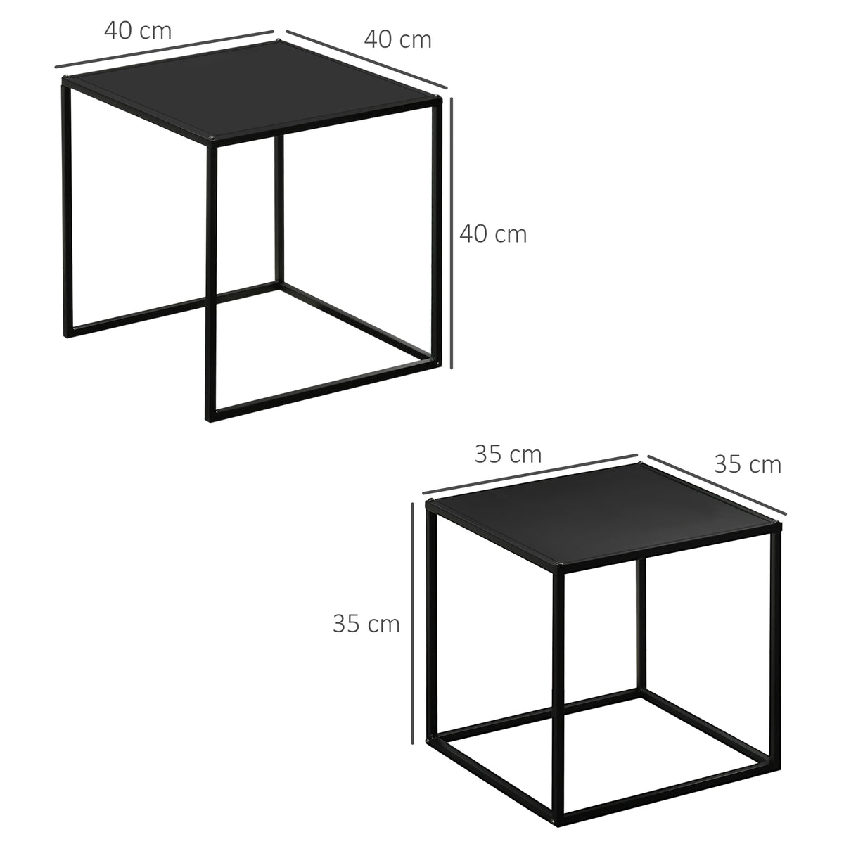 Beistelltisch, Couchtisch, Satztisch, 2er-Set, modernes Design, Stahlrahmen, schwarz, 40 x 40 x 40cm