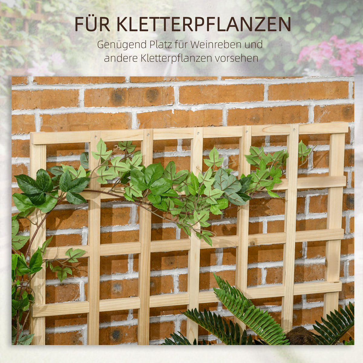 3 Tier Garden Planters with Trellis for Vine Climbing, Wooden Raised Beds, 95x95x110cm, Natural Tone