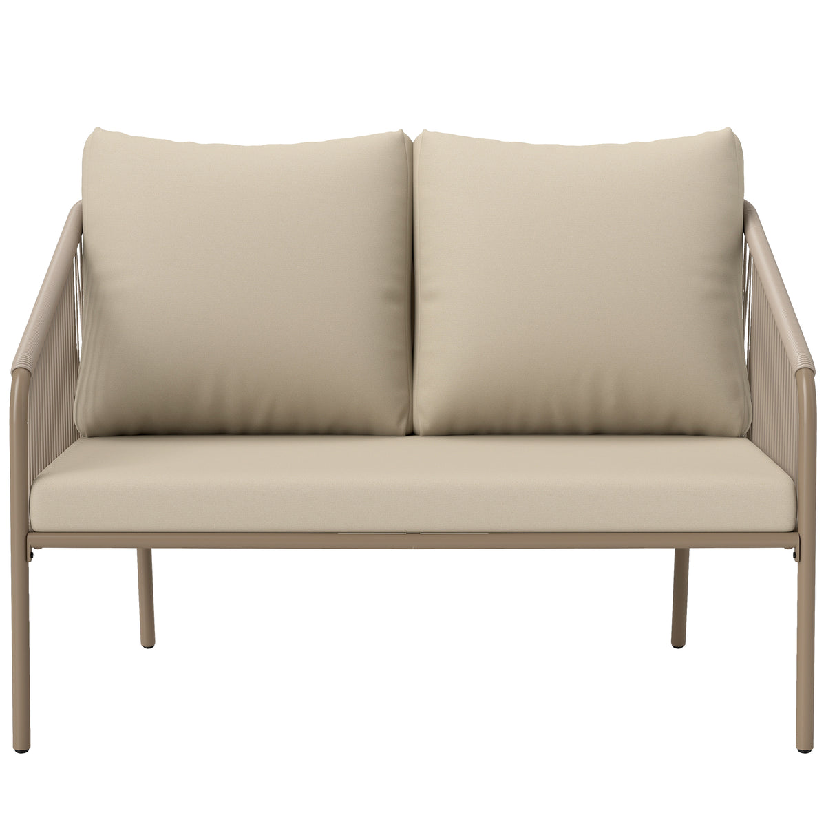 2-Sitzer Rattansofa mit Kissen Loungesofa Sitzgruppe, Wetterfest Couch Beige