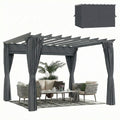3.6 x 3 m Pergola with Retractable Roof Canopy, Curtains, Aluminium Garden Pergola Gazebo Sun Shade Shelter, Dark Grey