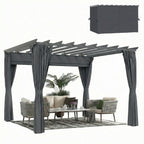 3.6 x 3 m Pergola with Retractable Roof Canopy, Curtains, Aluminium Garden Pergola Gazebo Sun Shade Shelter, Dark Grey