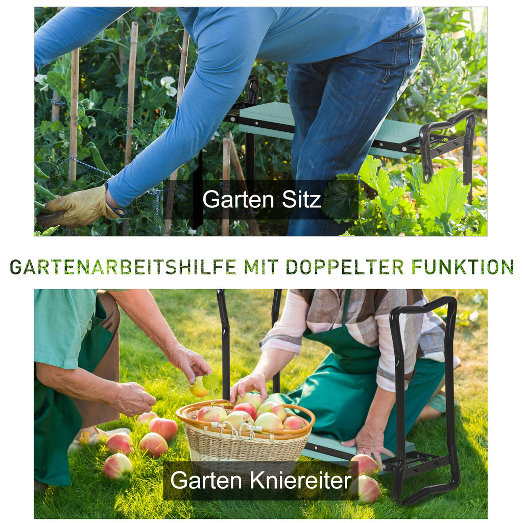  Kniebank für Gartenarbeit klappbar Gartenhocker Werkzeugtaschen Polsterung Kniehilfe belastbar bis 150 kg Arbeitshocker Gartenbank zum Knien & Sitzen 58 x 28 x 49cm Dunkelgrün