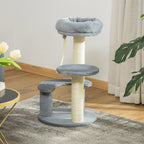 Kratzbaum 65 cm Kleiner Katzenbaum mit Katzenbett, Liegeplattform, Katzenkratzbaum mit Sisalsäulen Katzenmöbel für Katzen bis 3,5 kg, Grau