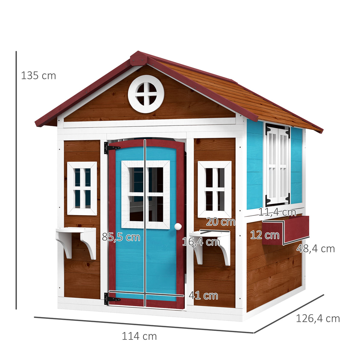 Kinderspielhaus, Holz-Spielhaus f¨¹r Kinder, Outdoor-Gartenspielhaus mit Fenstern, Blument?pfe, 3-8 Jahre, Blau