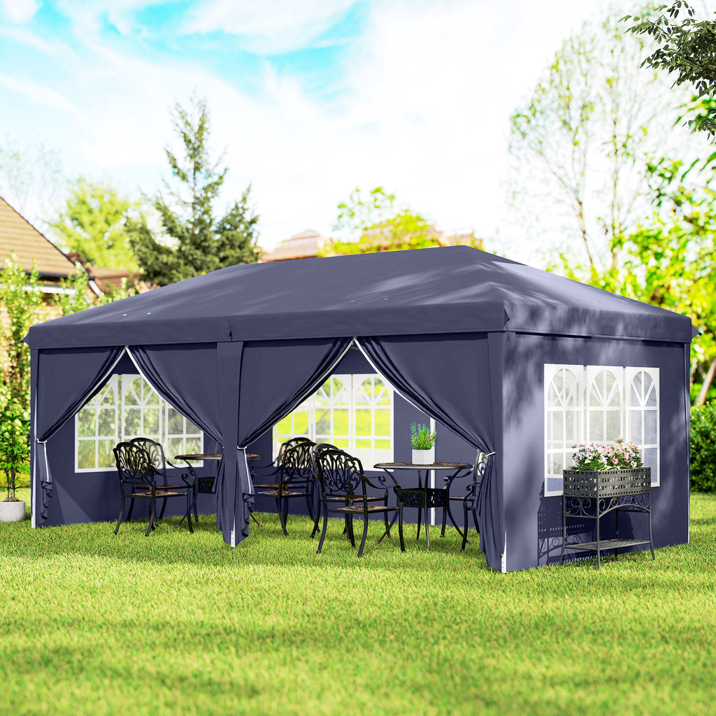 Faltpavillon 6 x 3 m, abnehmbare Seitenw?nde, gro?e Fenster, Rei?verschlusst¨¹ren, Stahlrahmen, Blau