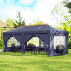 Faltpavillon 6 x 3 m, abnehmbare Seitenw?nde, gro?e Fenster, Rei?verschlusst¨¹ren, Stahlrahmen, Blau