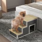 Haustiertreppe Hundetreppe, 3 Stufen, Kiefernholz, 79 cm x 38,5 cm x 45 cm, Natur + Wei?