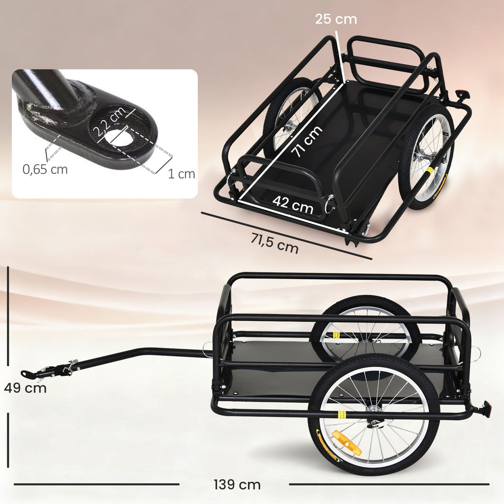 Bike Cargo Trailer in Steel Frame Extra Bicycle Storage Carrier with Hitch-Black