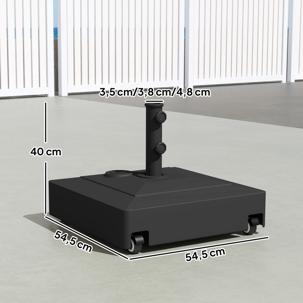 Sonnenschirmständer mit Rädern, Befüllbar mit 61 kg Sand/40 kg Wasser, Für Schirmstangen mit Ø35, 38, 48 mm, Schwarz