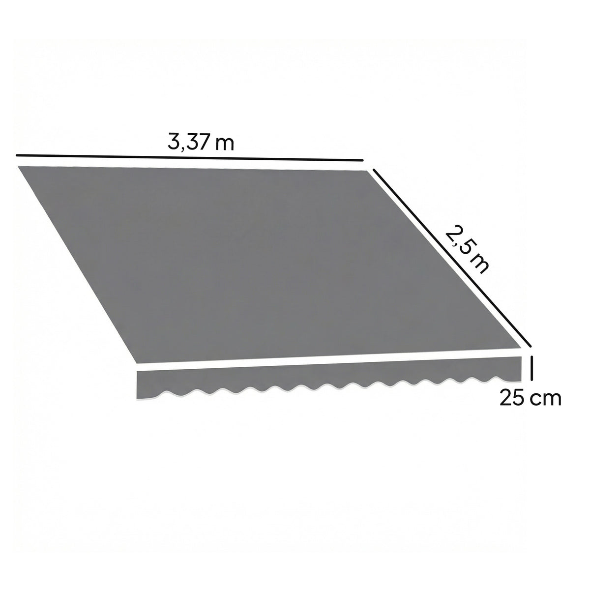 Ersatzstoff für Markise – Sonnenschutzdach UPF 50+ für 3,5 x 2,5 m Rahmen, Dunkelgrau
