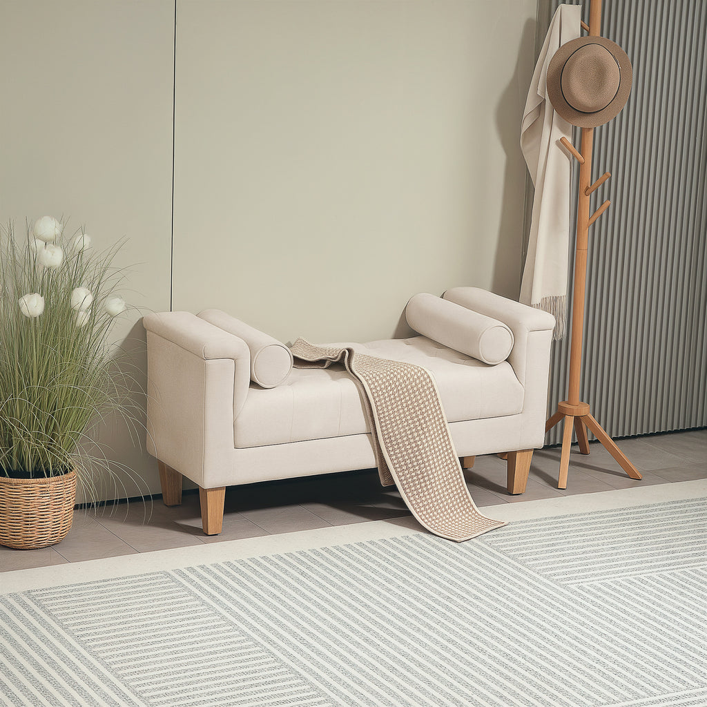 Polsterbank, Vintage-Design, 2 Kissen, Chenillebezug, 115 x 44 x 58 cm, Beige