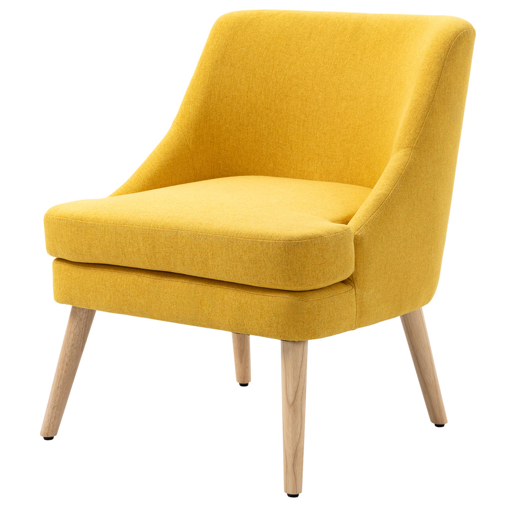 Sessel Wohnzimmer Loungesessel Relaxsessel mit Holzbeine Lesesessel mit Leinenoptik, Polstersessel für Schlafzimmer Gelb