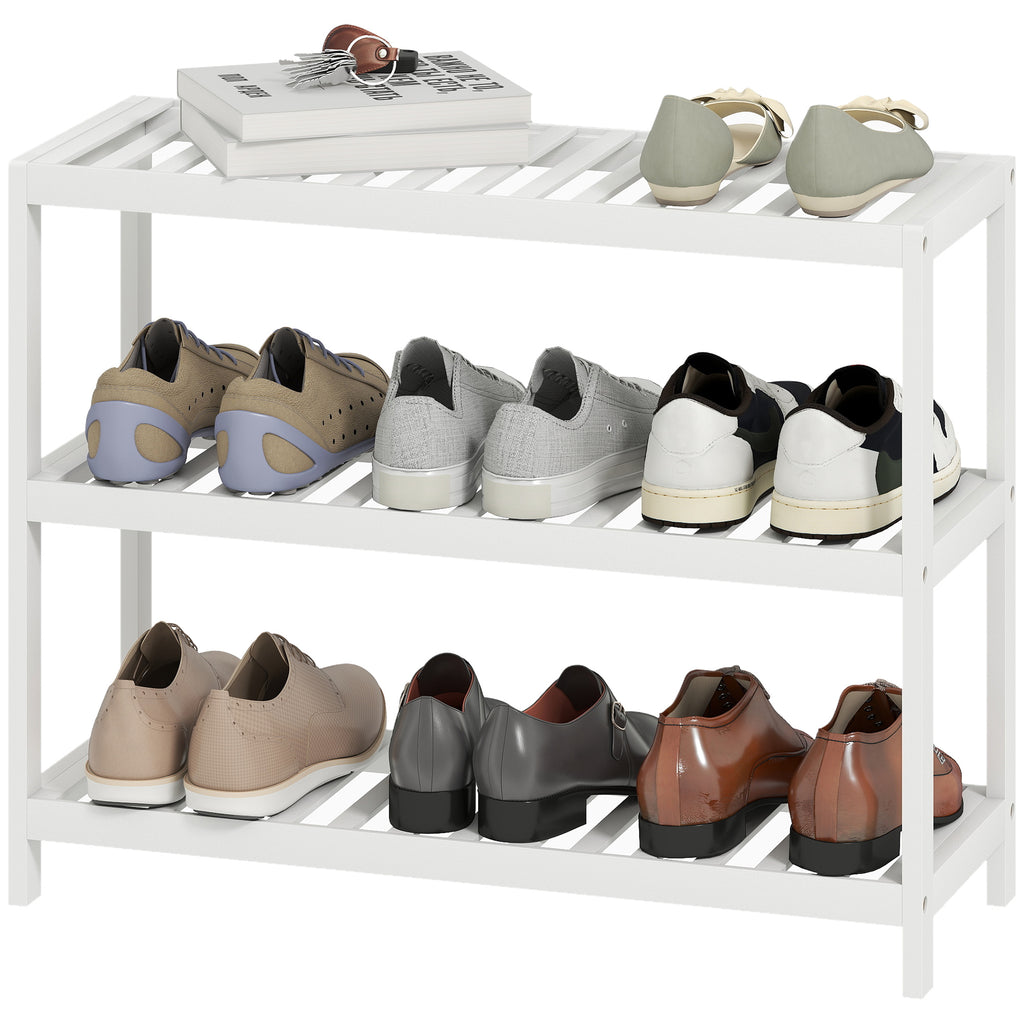 3-stufiges Bambusregal, Schuhregal, Aufbewahrungsregal, lackierte Oberfl?che, Wei?