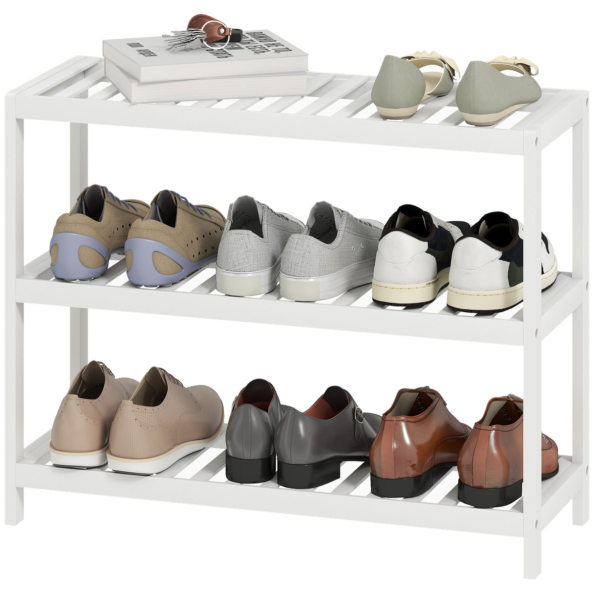 3-stufiges Bambusregal, Schuhregal, Aufbewahrungsregal, lackierte Oberfl?che, Wei?